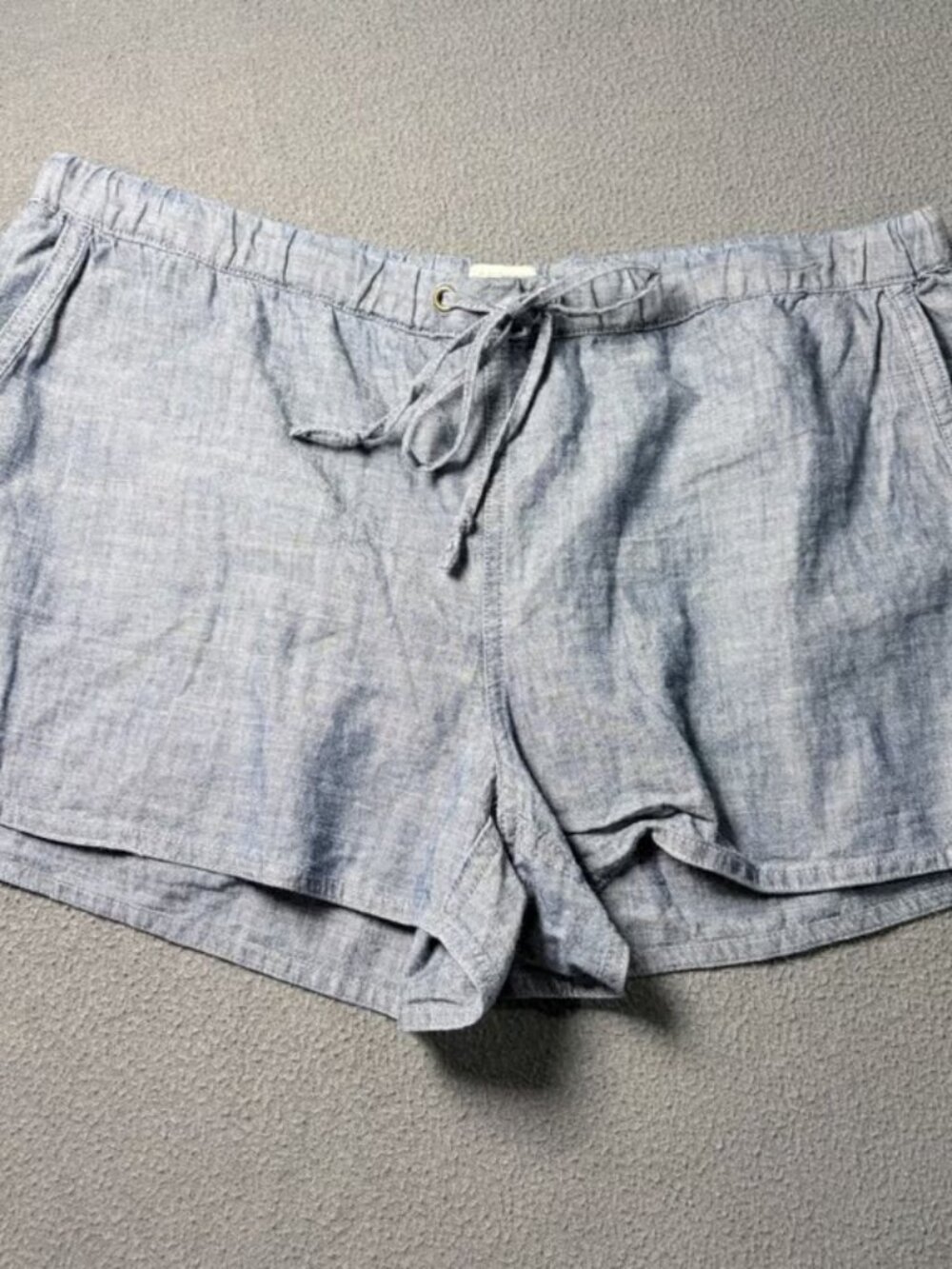 J.Crew Shorts Linen Blend Drawstring Blue Chambray Elastic Waist Pockets Medium